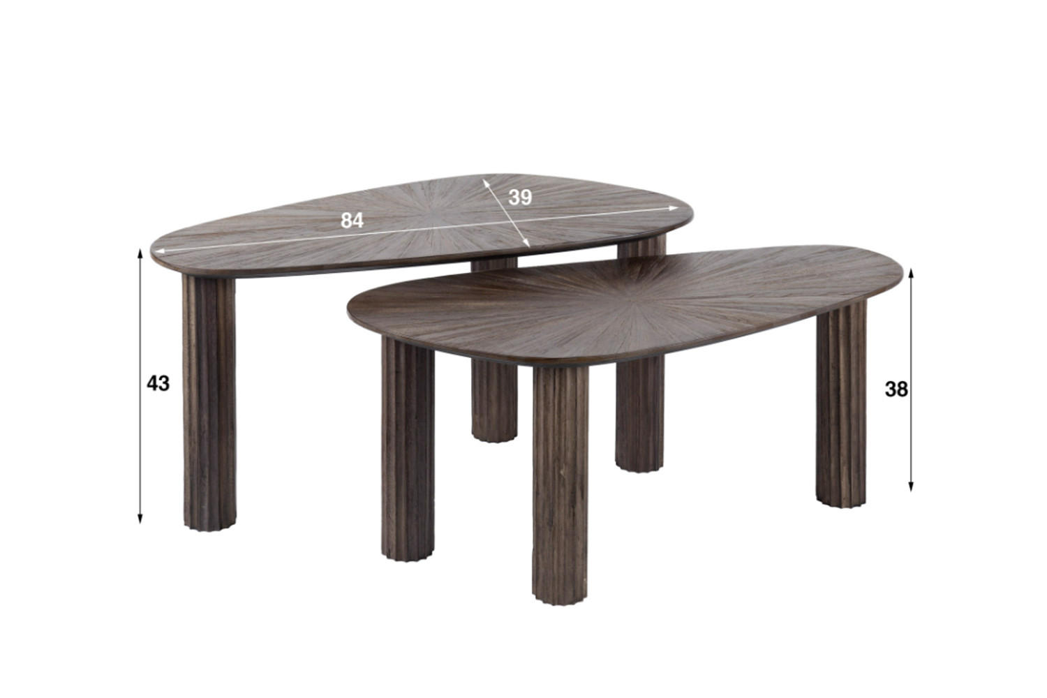 Thumbnail - Kawola Couchtisch-Set, Braun, Holz, Echtholz,Teakholz, Organisch, 39x43x84 cm, Wohnzimmer, Wohnzimmertische, Couchtische