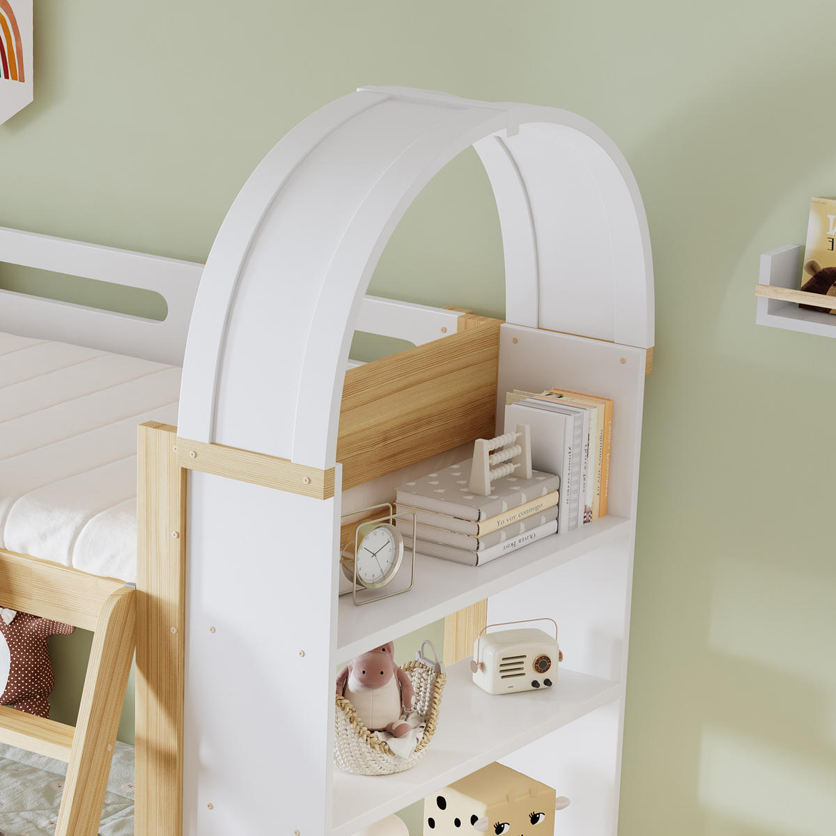 ETAGENBETT 90x200 Weiß+Natur - Naturfarben, Holz (90/200cm) - ComfortXL