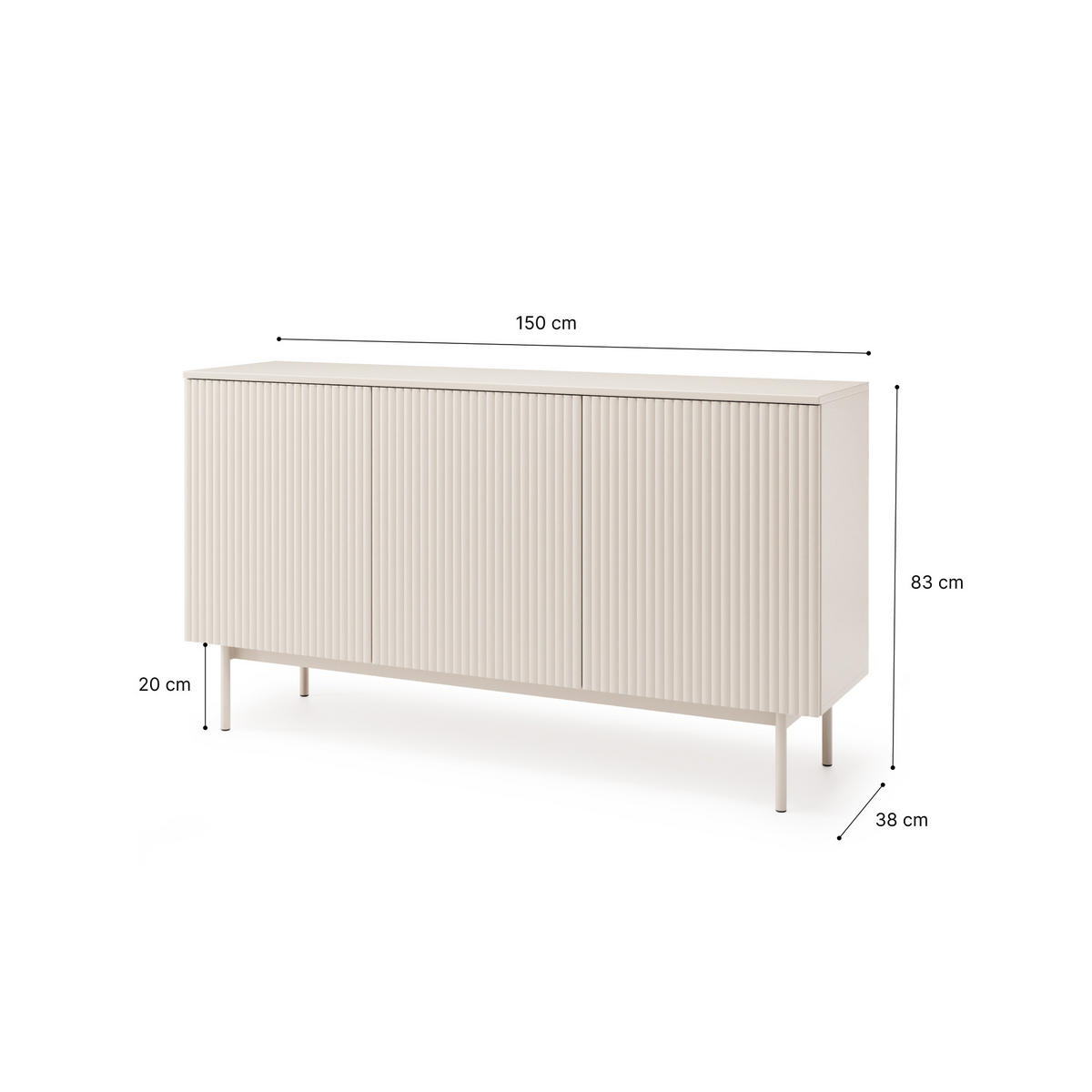 KOMMODE Soft mit 3 Türen und geriffelten Fronten, Kaschmir - Kaschmir, Holzwerkstoff/Metall (150/83/38cm) - Beautysofa