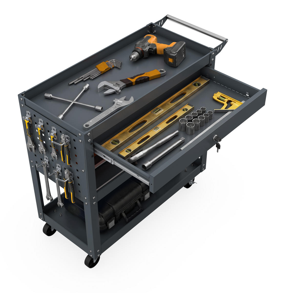 WERKSTATT-WERKZEUGWAGEN FRED 80x80x38 cm - Anthrazit, Metall (80/80/38cm)