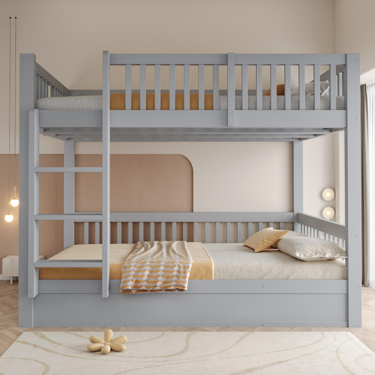 KINDER-ETAGENBETT 140*200 aus Massivholz mit Stauraum, Grau - Grau, Holz (140/200cm) - FLIEKS