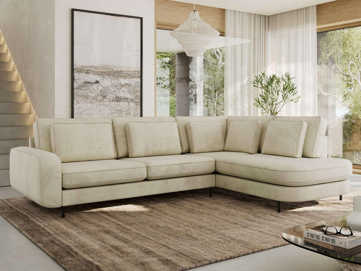 ROHOVÁ SEDAČKA CALENO L - Béžová Samet - Levá Strana - černá/béžová, kov/textil (317/225cm) - MKS