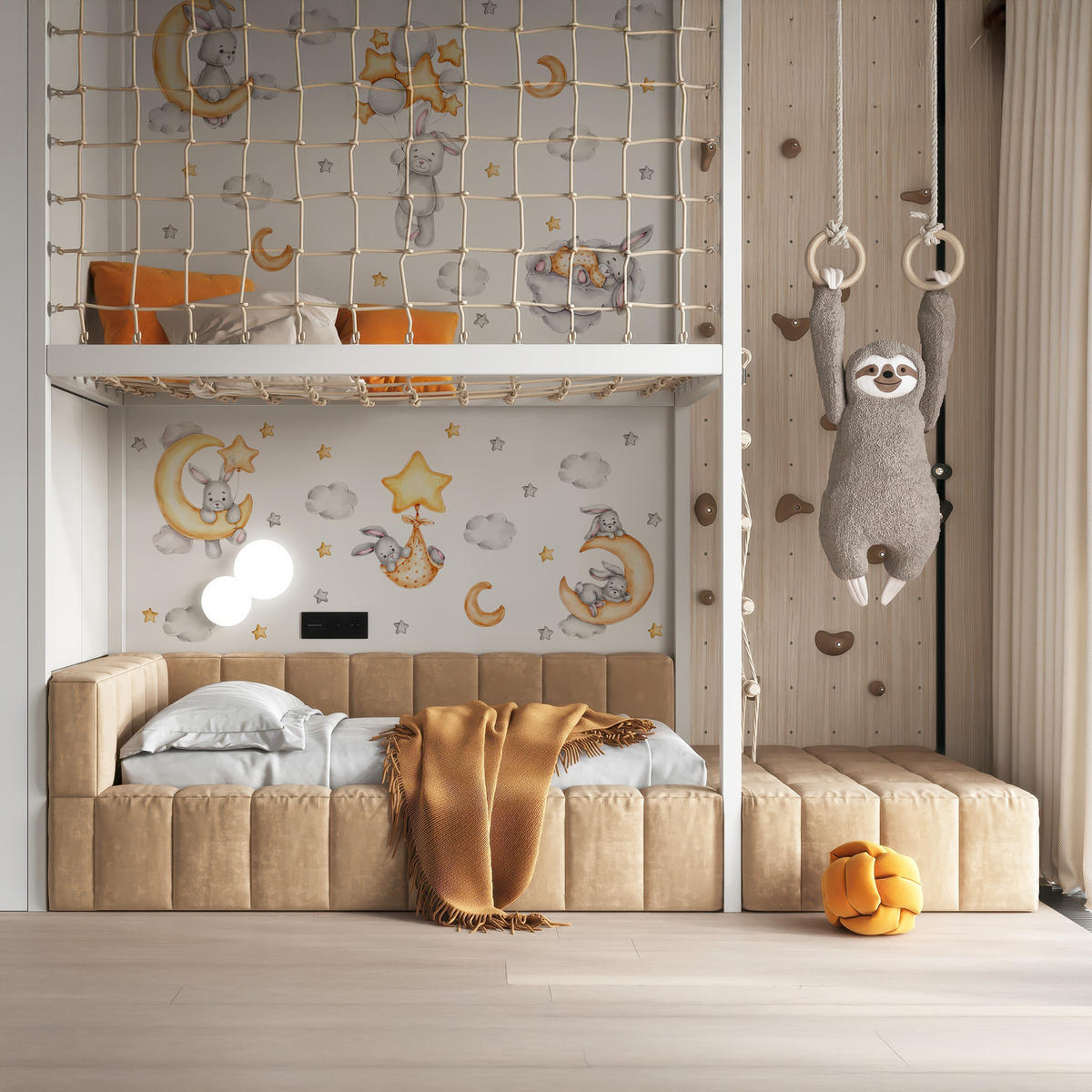 STICKER SET für Kinder Häschen Wolken Monde Sterne 60x30 - Gelb/Beige, Papier (60/30/1cm) - Muralo