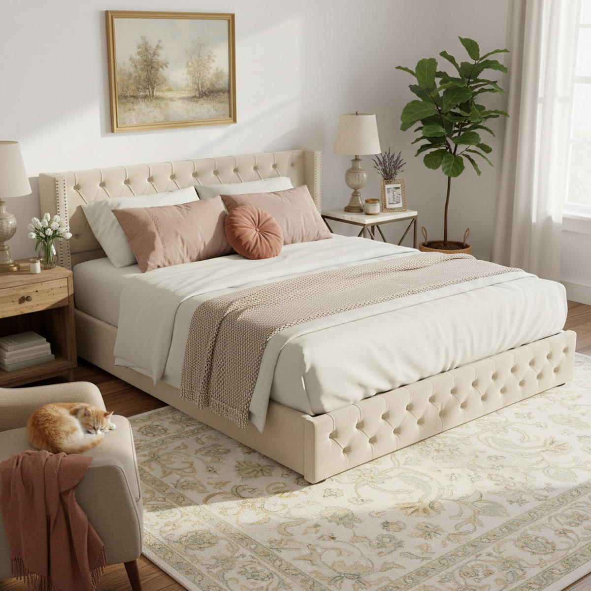 POLSTERBETT aus Samt 160x200 cm in Beige mit hydraulischem Bettkasten - Beige, Textil (160/200cm) - Modfu