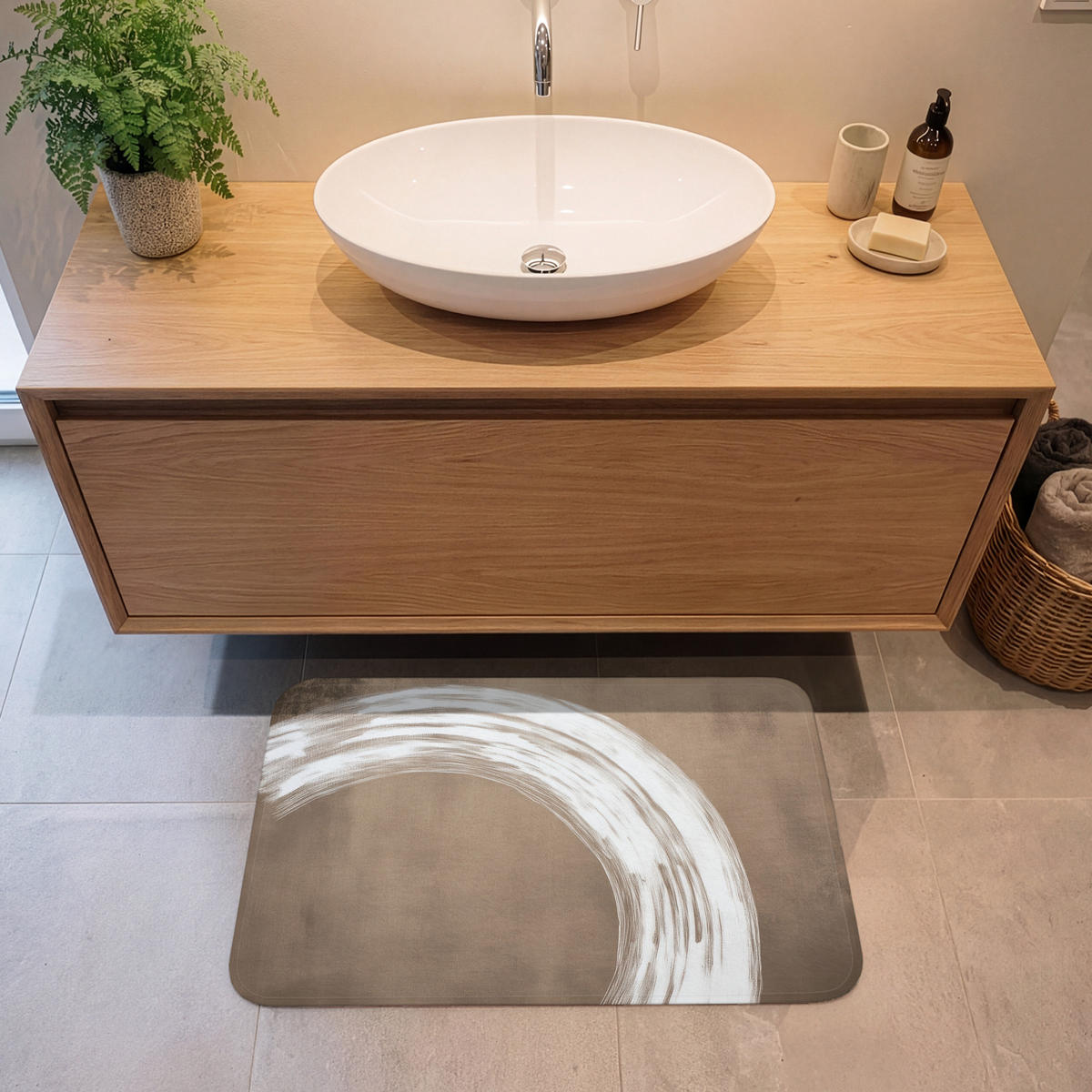 KOUPELNOVÁ PŘEDLOŽKA Barva - hnědá - Japandi 80x50 cm - barva mokka, textil/plast (80/50cm) - OnlyWow