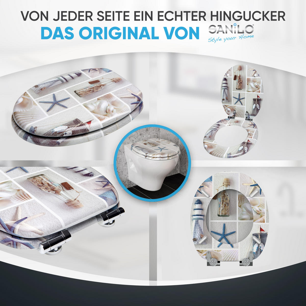 WC-SITZ mit Absenkautomatik Meeresbrise - Blau, Holzwerkstoff (38/6/47cm) - Sanilo