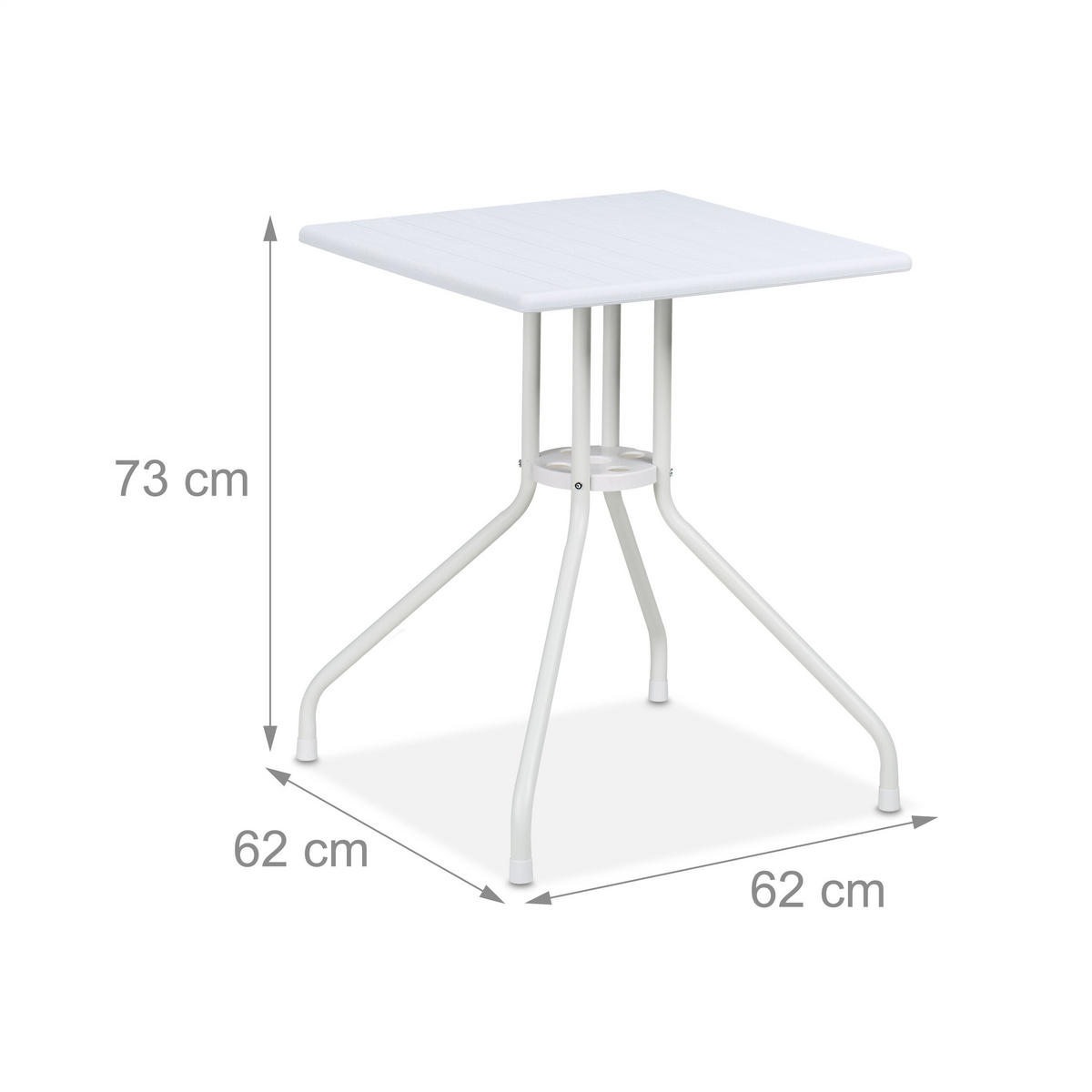 GARTENTISCH - Weiß, Kunststoff/Metall (62/62/73cm) - Relaxdays