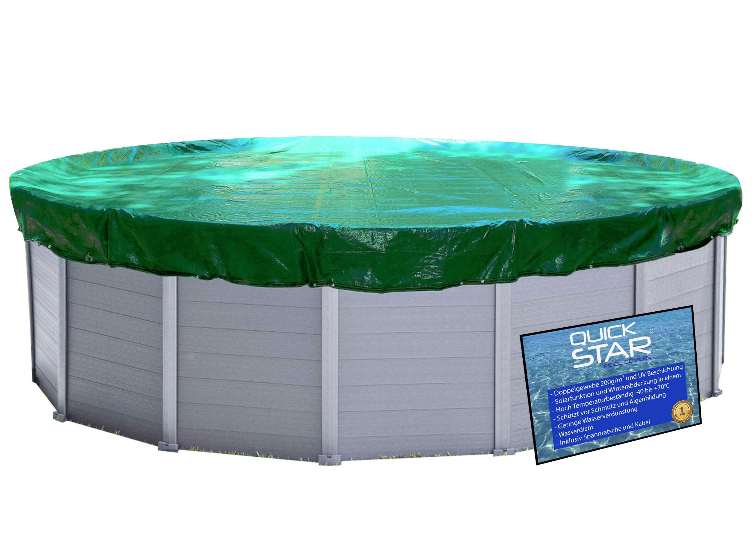 POOLABDECKUNG Rund Planenmaß Ø 720 cm für Pool 600-650 cm Grün - Grün, Kunststoff (720/720cm) - QUICK STAR