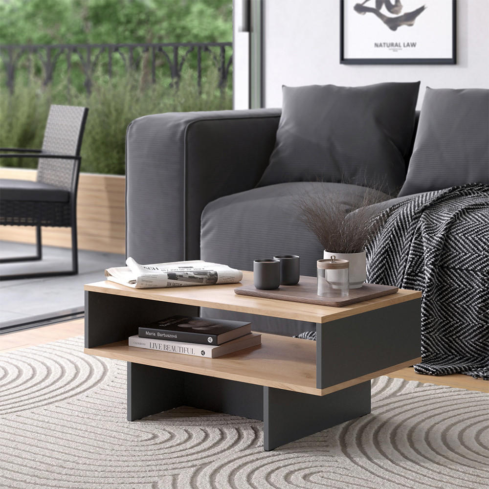 COUCHTISCH Josef Anthrazit/Goldkraft Eiche 80 x 46,2 cm mit 1 Regal - Honigeiche/Anthrazit, Holzwerkstoff (46.2/80/35.4cm) - Vicco