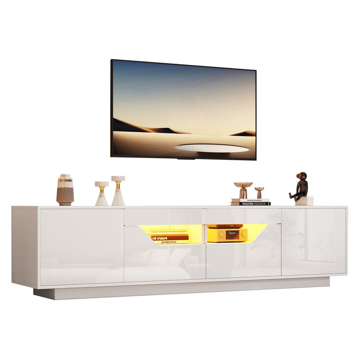 TV-SCHRANK 180x40cm Lowboard Hochglanz 2 Schubladen 2 Schränke LED Weiß - Weiß, Holz (48.79/26.19/65cm) - FLIEKS
