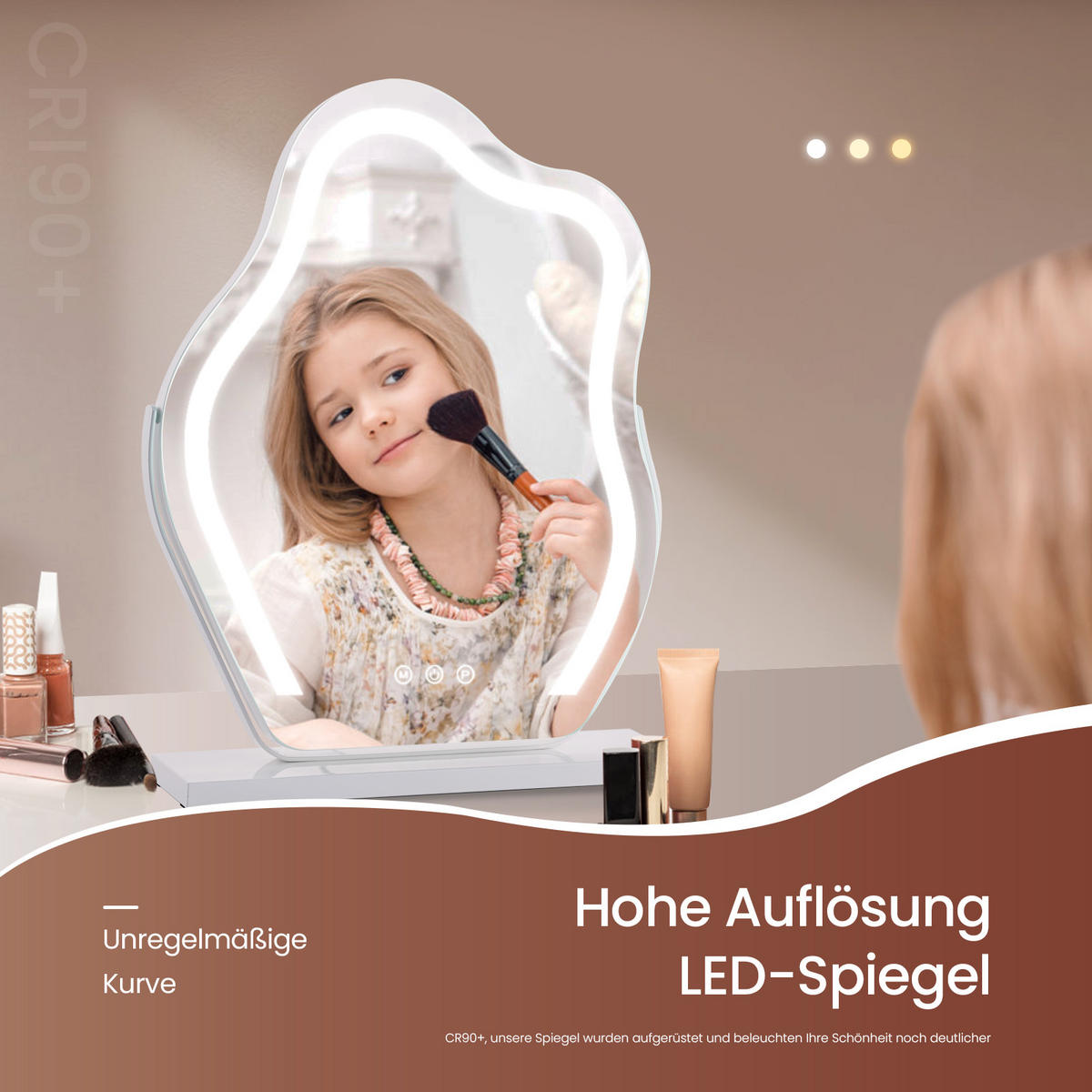 KOSMETIKSPIEGEL Unregelmäßige Form mit Beleuchtung, Weiß, 58,2/45 cm - Weiß, Glas (45/12/58.2cm) - EMKE