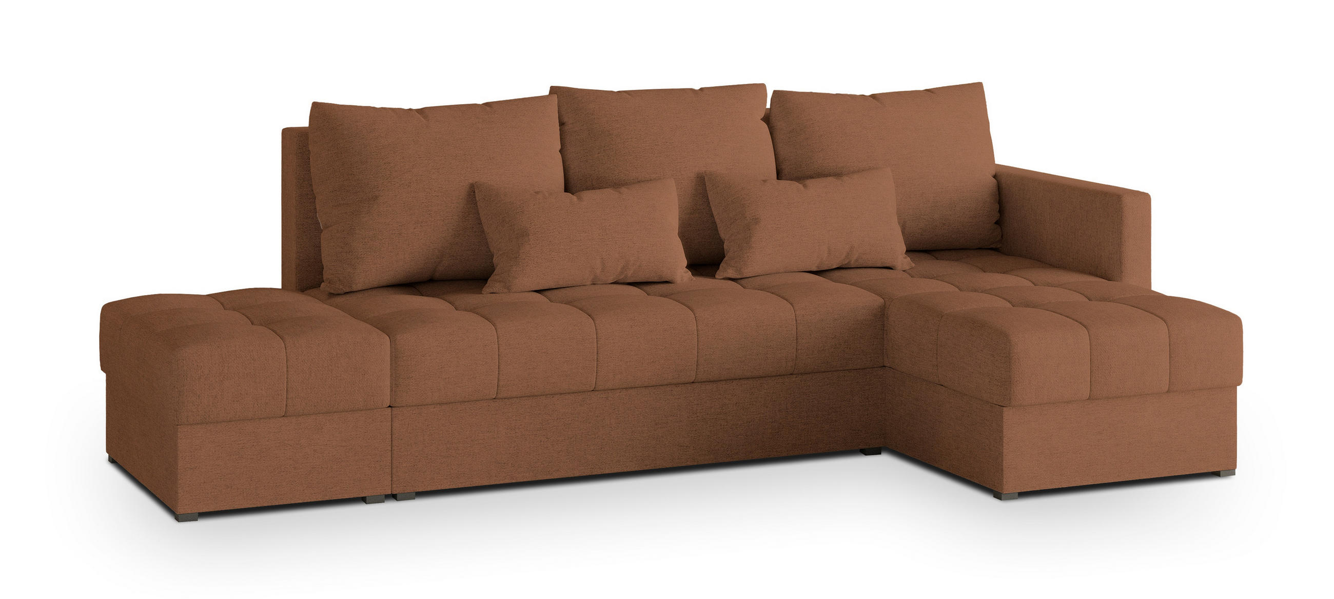 ECKSOFA LUMARI R-S Kupferfarben Plüsch-Stoff mit Schlaffunktion - Kupferfarben, Holz (262/143cm) - MASSENO