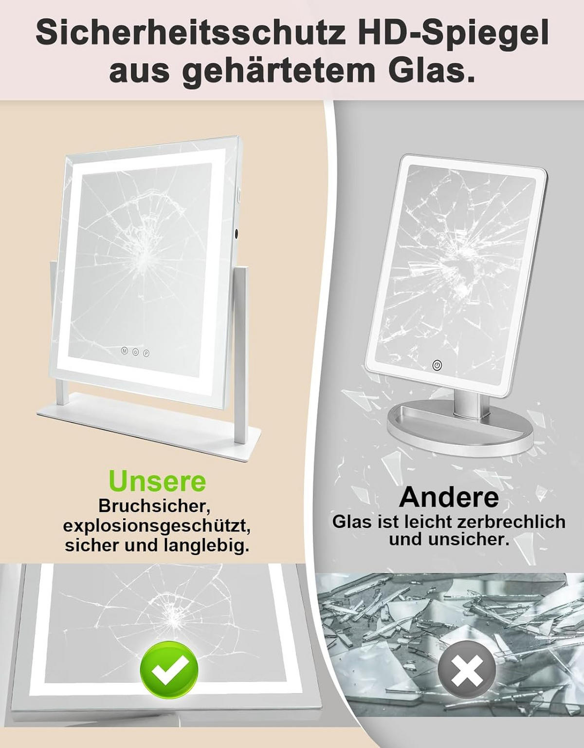 LED kosmetické zrcátko 10/35/46,5 cm - bílá, sklo (10/46.5/35cm) - Nettlife