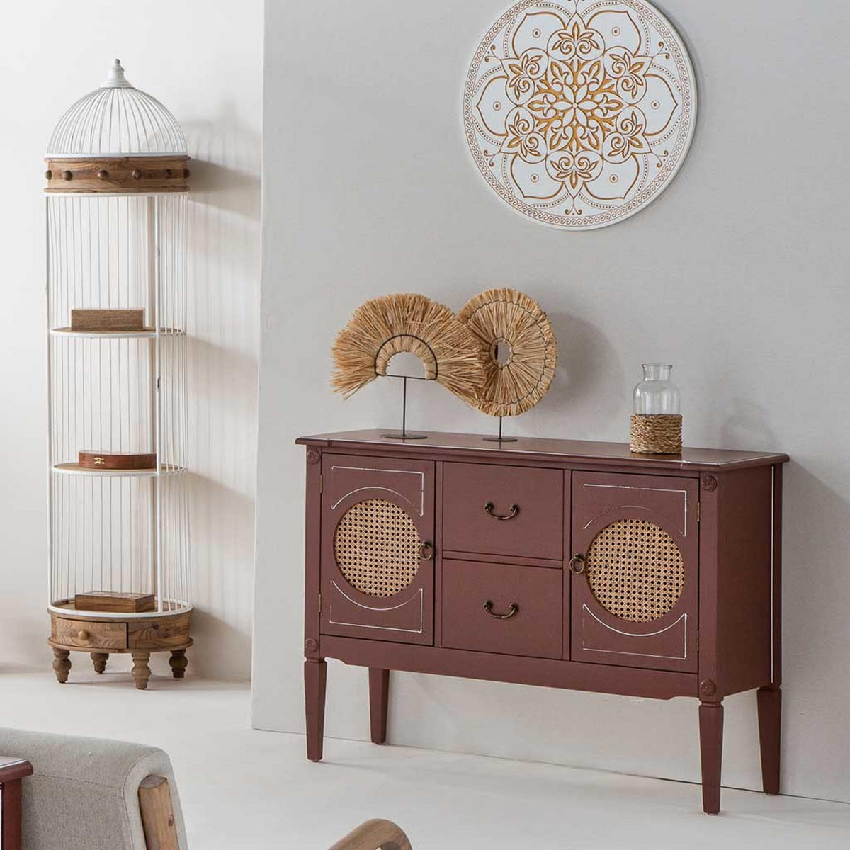 SIDEBOARD Sideboard aus Holz und Rattan braun, 106x40x78 cm - Braun, Holz (106/78/40cm) - Wanderlust