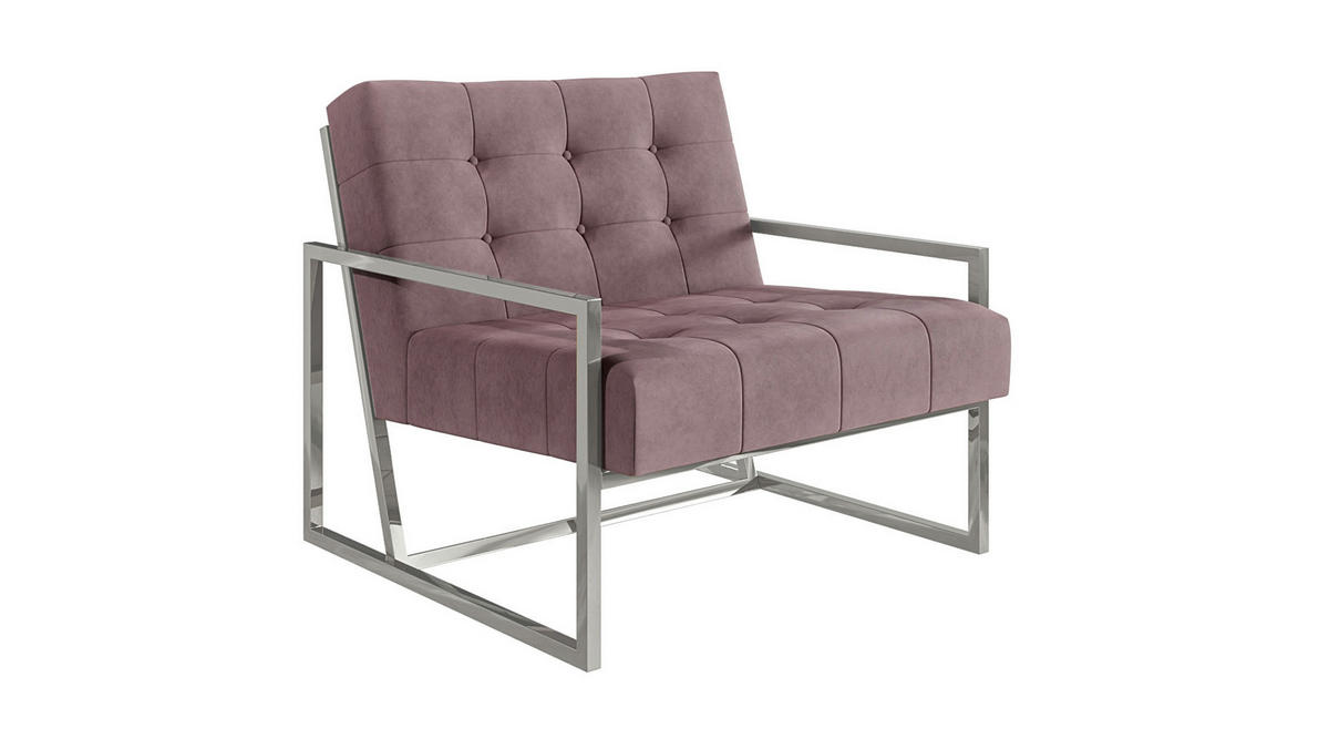 LOUNGESESSEL Duban Rosa Samtstoff - Pink/Silberfarben, Holz/Textil (84/81/89cm) - S-Style Möbel