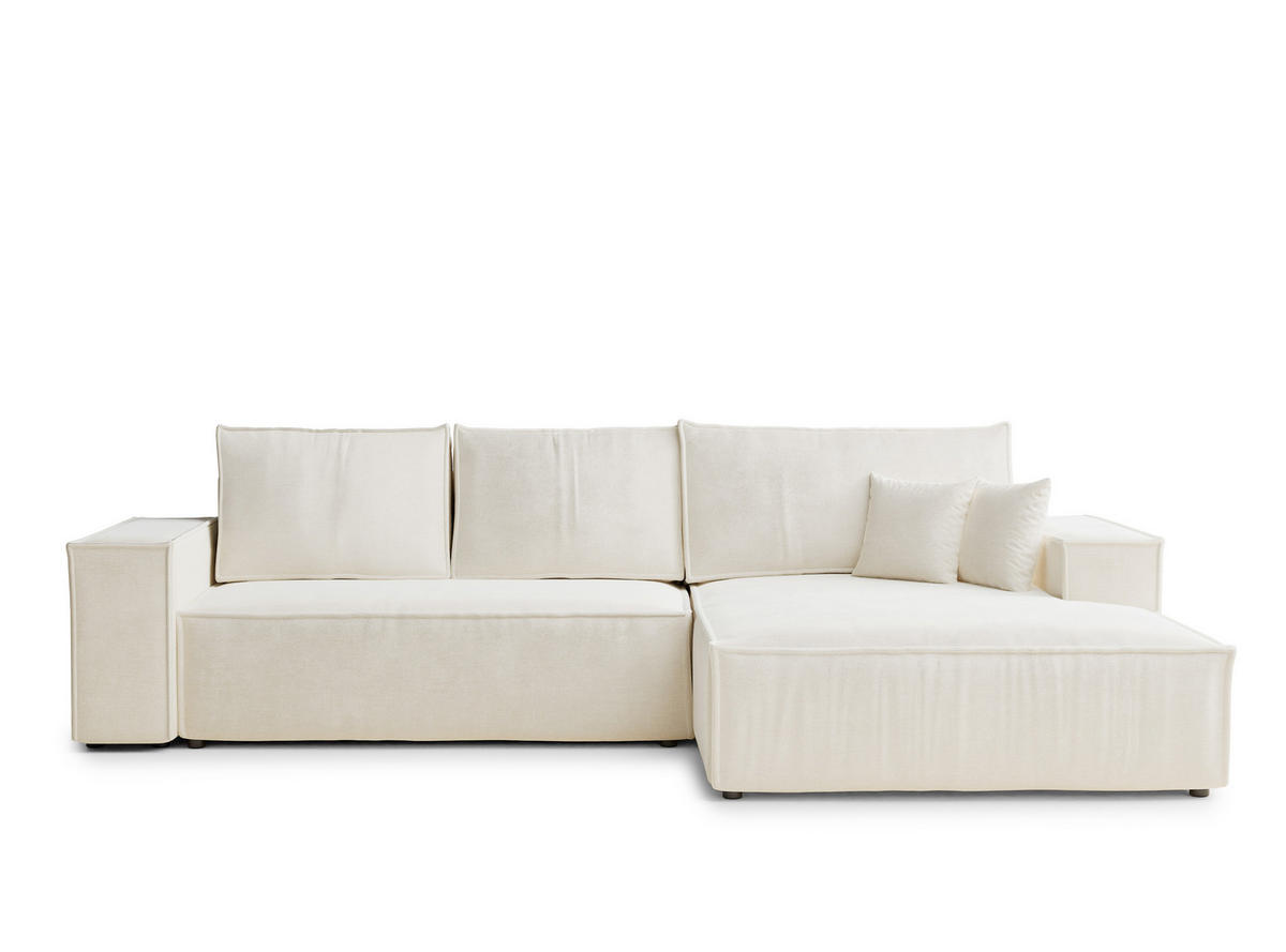 ECKSOFA Maze Creme Chenille-Stoff - Rechts Seite - Creme/Schwarz, Holz/Holzwerkstoff (294/185cm) - Maison de Reve