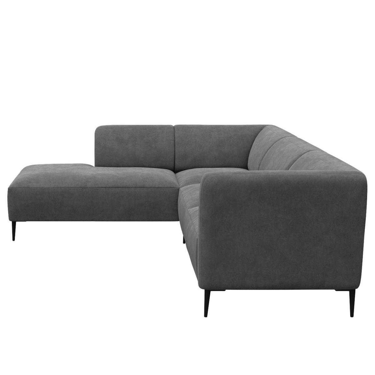2,5-SITZER ECKSOFA mit Ottomane - Schwarz/Grau, Textil/Metall (252/205cm) - home24