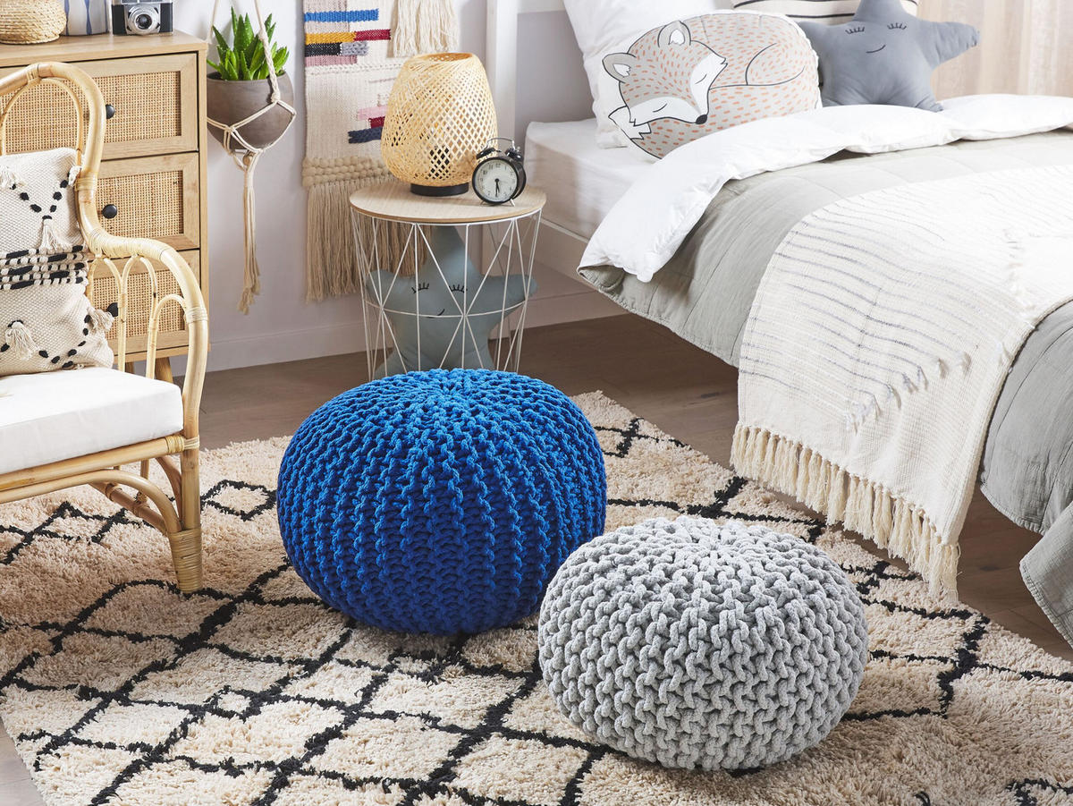 POUF Conrad 40/40/25 cm - Grau, Naturmaterialen/Textil (40/25/40cm) - Beliani