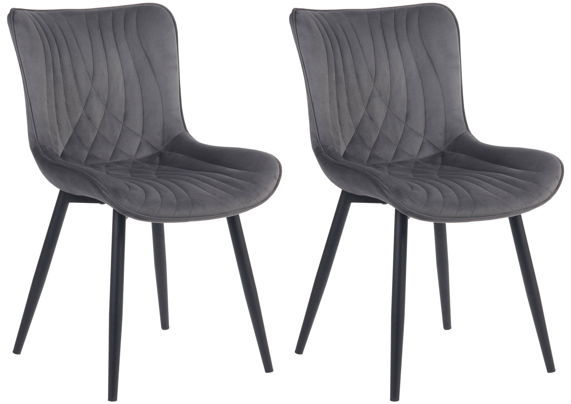 STUHL 2er Set Samt dunkelgrau - Dunkelgrau/Schwarz, Textil/Metall (50/80.5/62cm) - CLP