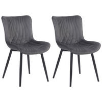 STUHL 2er Set Samt dunkelgrau - Dunkelgrau/Schwarz, Textil/Metall (50/80.5/62cm) - CLP