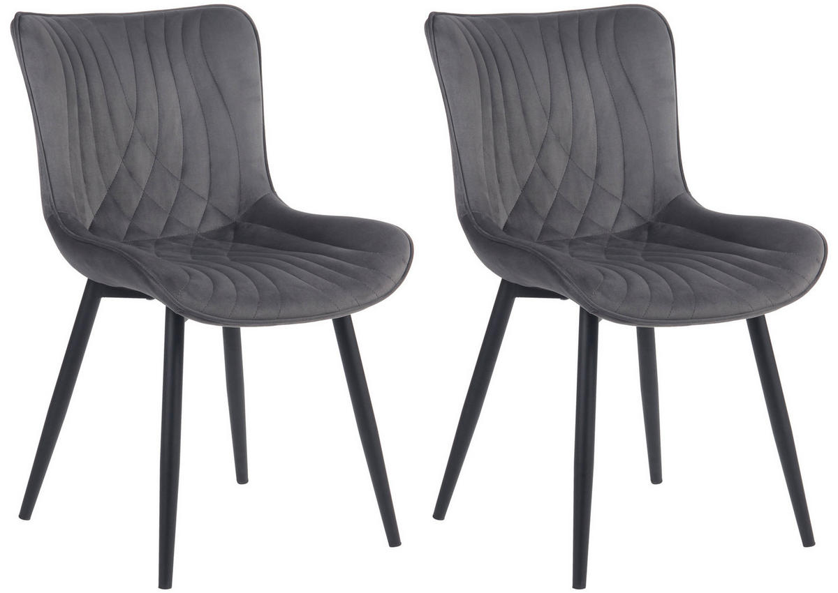 STUHL 2er Set Samt dunkelgrau - Dunkelgrau/Schwarz, Textil/Metall (50/80.5/62cm) - CLP