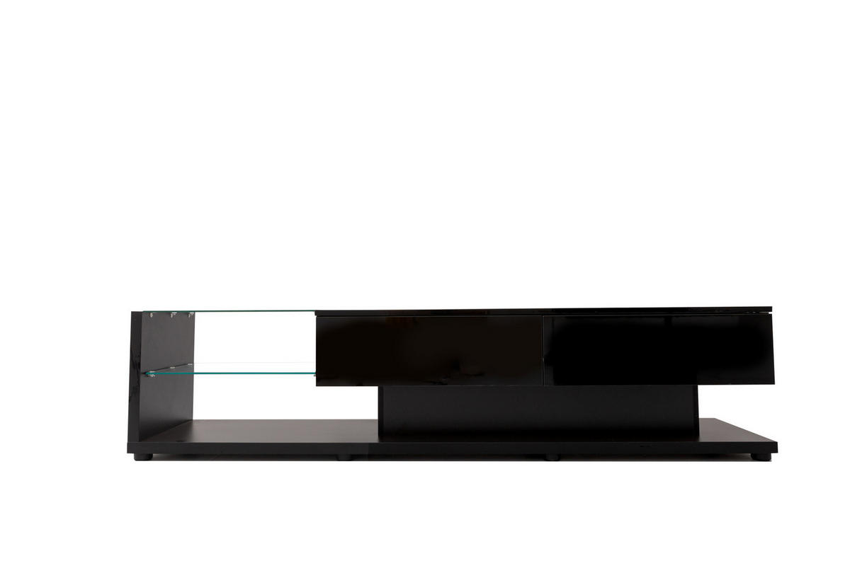 NÍZKÁ komoda z dřevotřísky, 170/36/38 cm černý vysoký lesk, s LED osvětlením - černá, kompozitní dřevo (170/38/36cm) - BEAOK