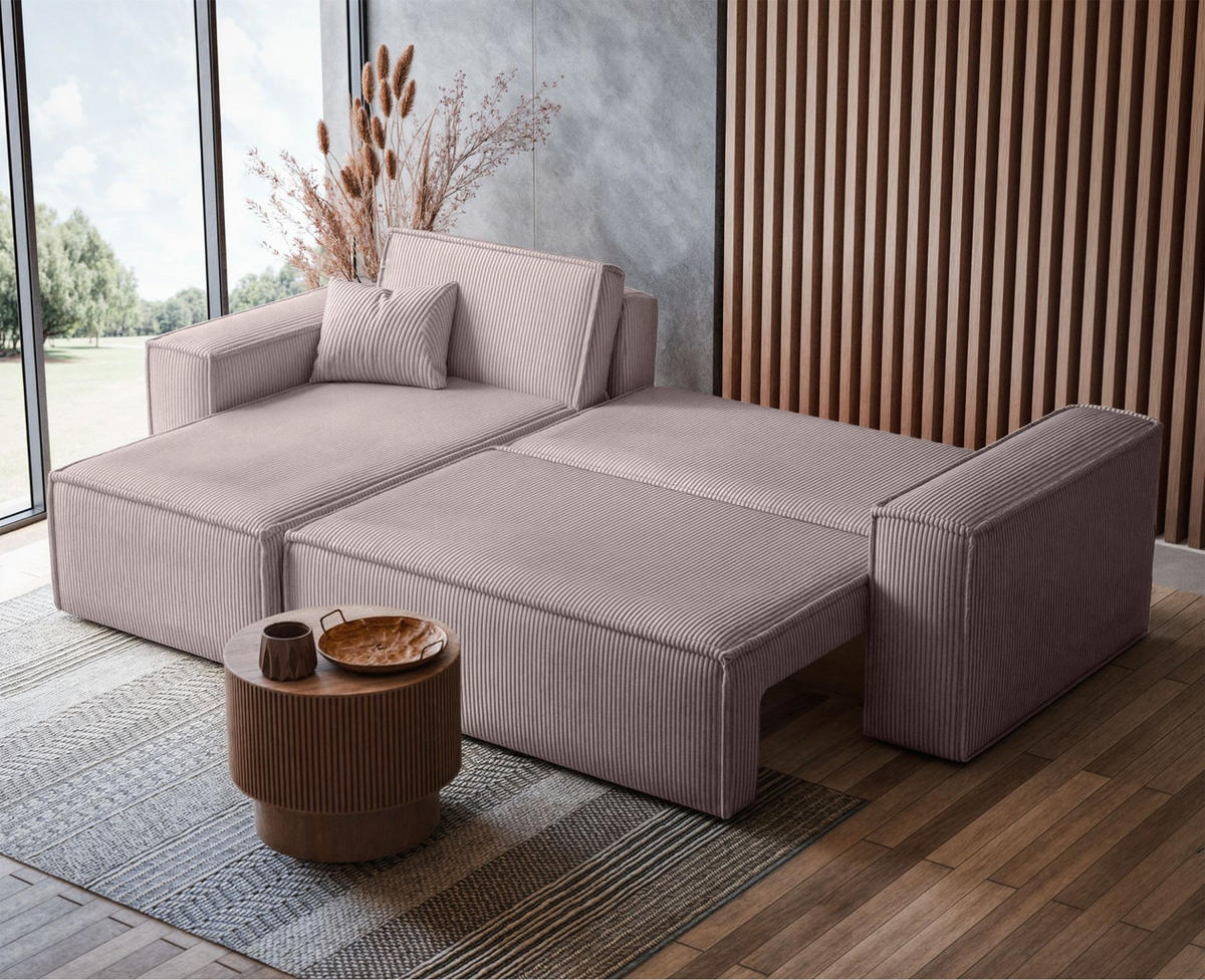 ECKSOFA Scarlo Beige Cordbezug - Beige/Schwarz, Kunststoff/Textil (244/145cm) - Selsey