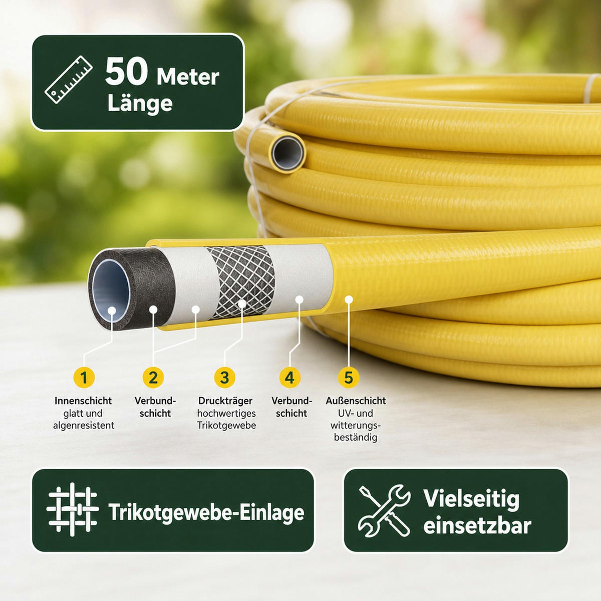 GARTENSCHLAUCH 50m - Gelb, Kunststoff (25cm) - BONI-SHOP