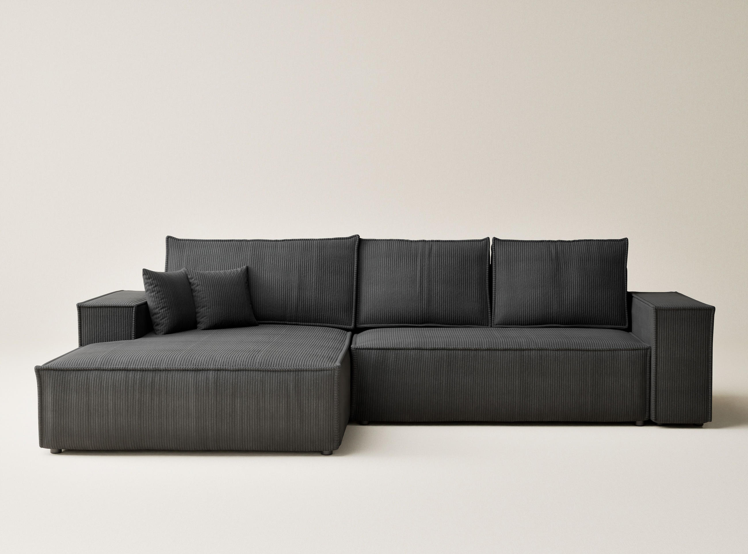 ECKSOFA MIT SCHLAFFUNKTION Maze Anthrazit Samtstoff - Anthrazit/Schwarz, Holz/Holzwerkstoff (294/185cm) - Maison de Reve