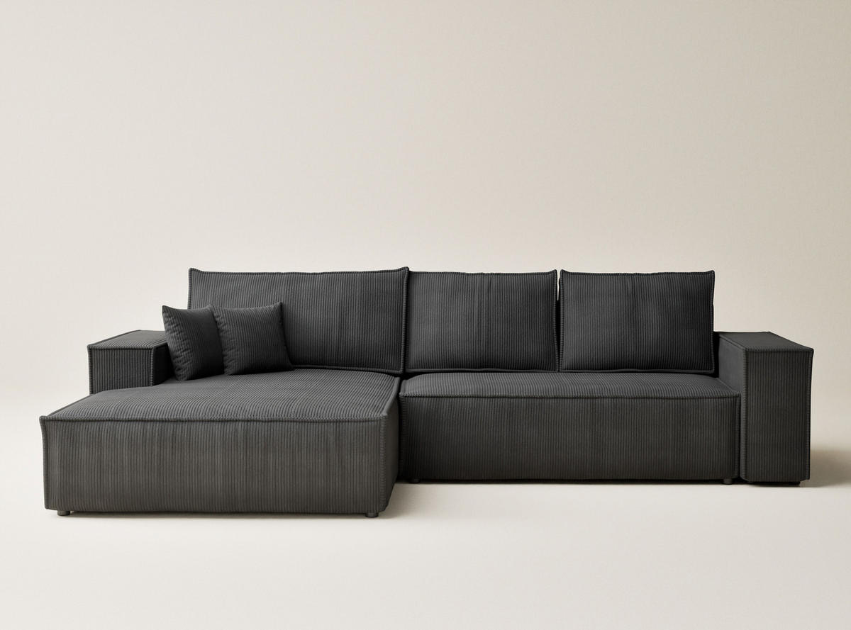 ECKSOFA MIT SCHLAFFUNKTION Maze Anthrazit Samtstoff - Anthrazit/Schwarz, Holz/Holzwerkstoff (294/185cm) - Maison de Reve