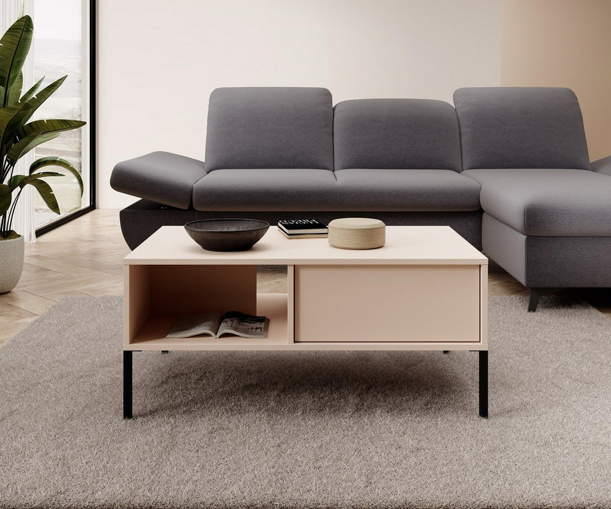 COUCHTISCH Holen Beige, mit Schubladen - Beige/Schwarz, Holzwerkstoff/Metall (60/97/44cm) - Bettso