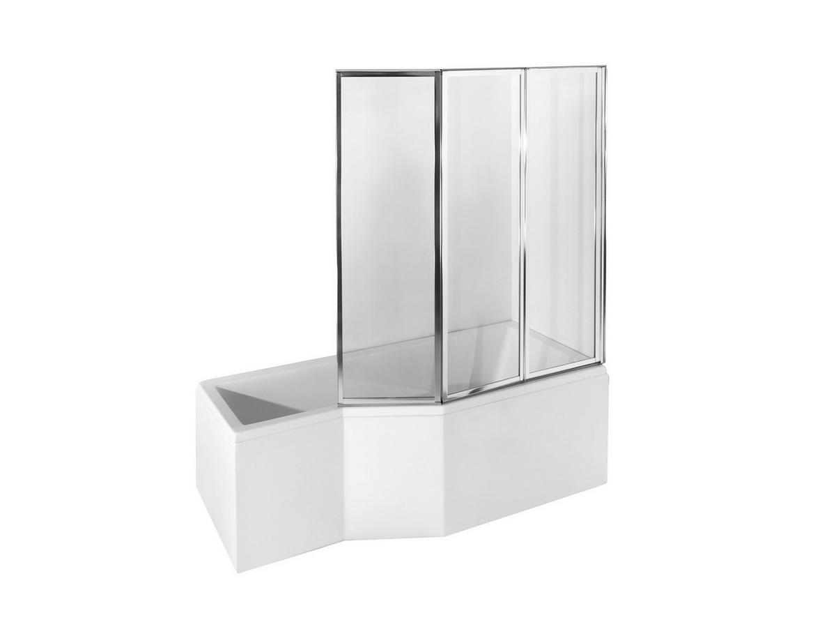 BADEWANNE Eckwanne INTEGRA 150/75 Rechts mit Schürze mit Glasabtrennung 3-teilig Ablauf Füße - Weiß, Kunststoff (75/55.5/150cm) - bad land