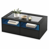 COUCHTISCH in Schwarz Wohnzimmertisch mit LED-Beleuchtung, Glasplatte, 2 Schubladen & offenem Stauraum, B100/T50/H35cm - Schwarz, Glas/Holzwerkstoff (50/100/35cm) - STILVORA