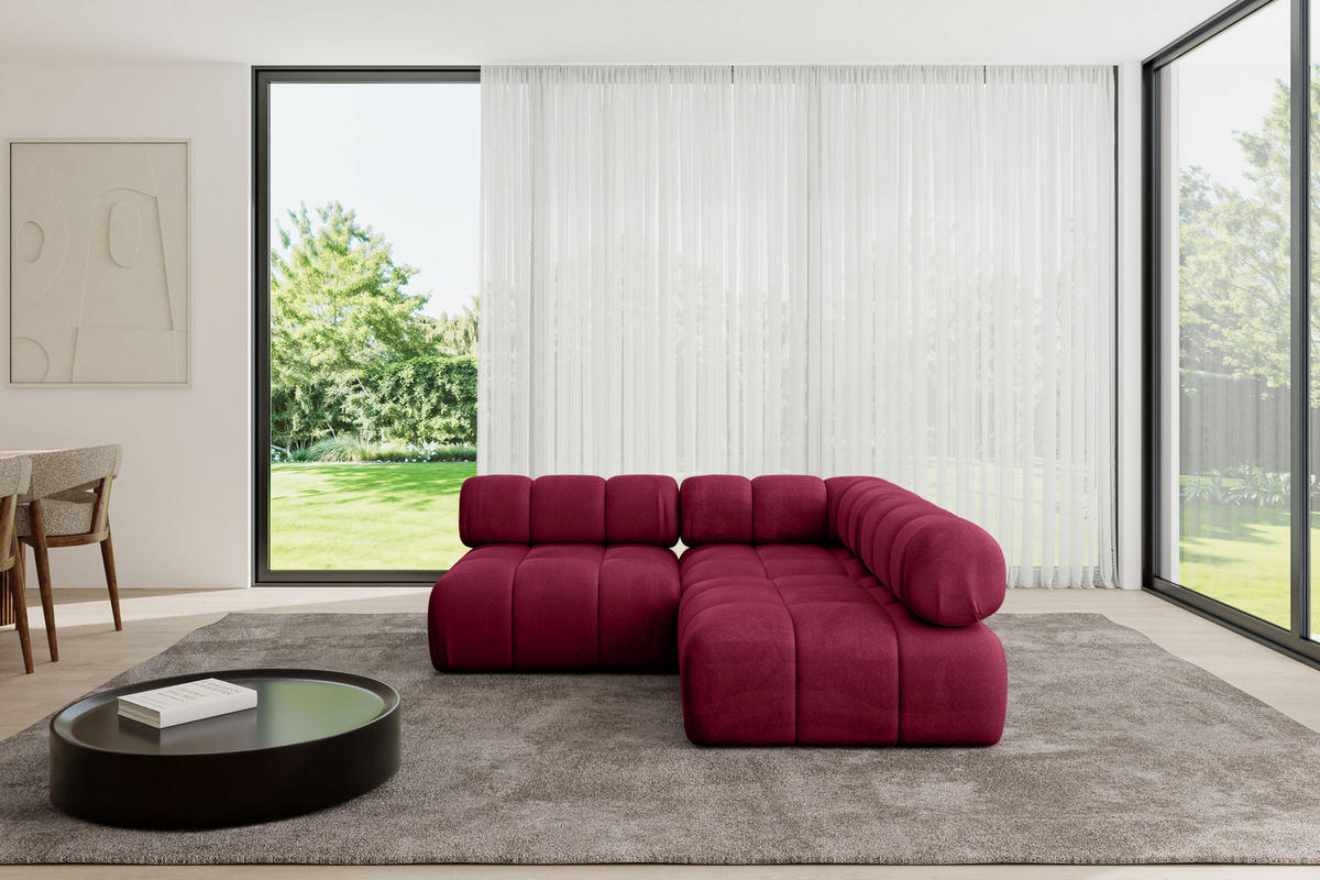 ECKSOFA modulares Sofa Samaro-L1 - 190x190x70 cm Bordeauxrot Velours - Bordeaux, Holzwerkstoff/Textil (190/190cm) - ALTDECOR