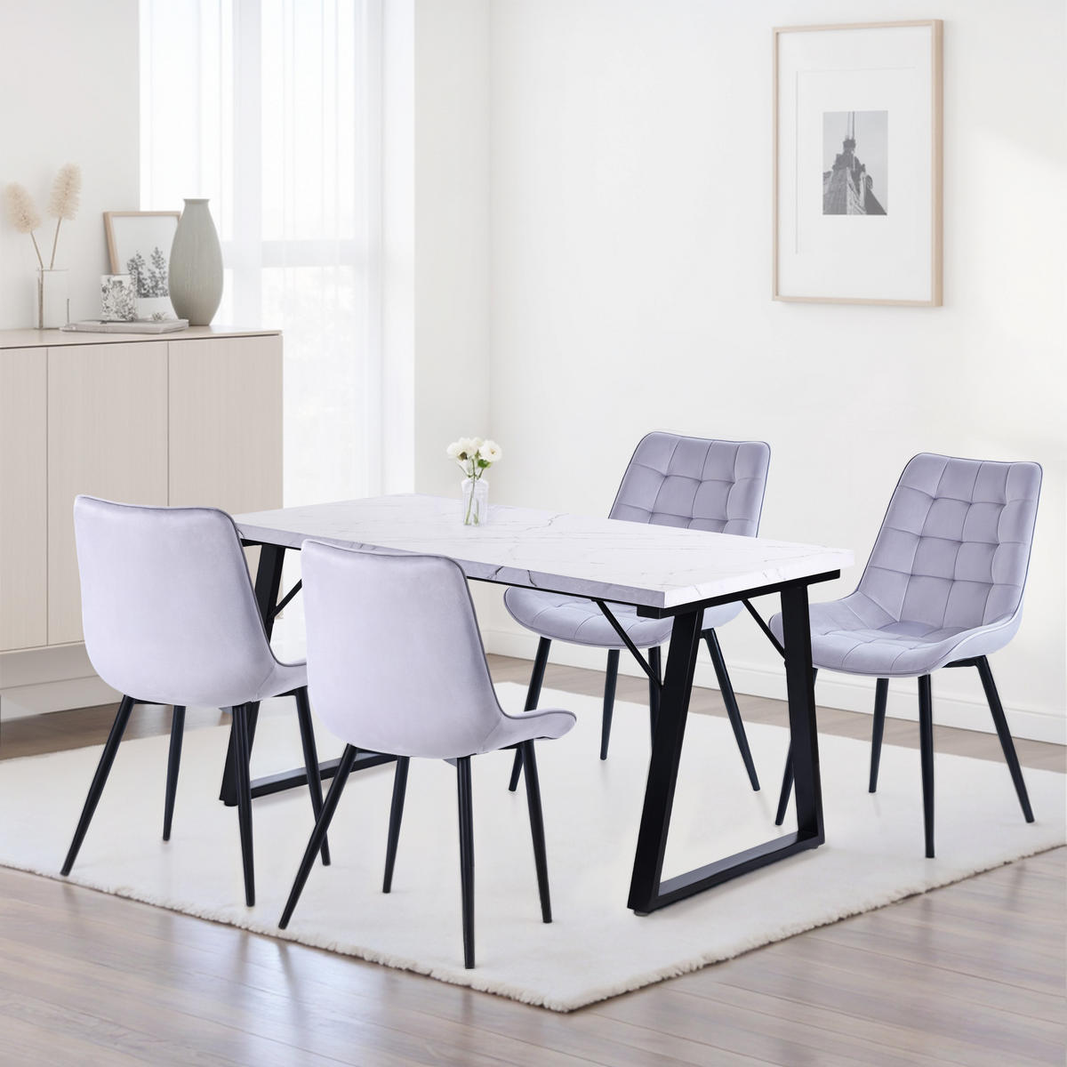 STUHL-SET 4 Stück Samt-YZ2 - Hellgrau, Textil (53/88/62.5cm) - HOMAVO