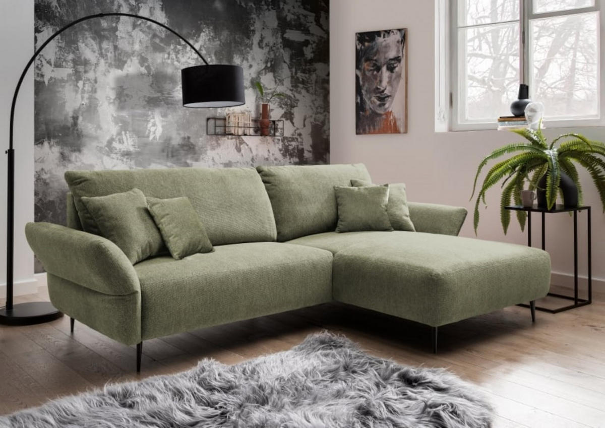 ECKSOFA mit verstellbare Armlehnen, beidseitig montierbar - Schwarz/Grün, Textil/Metall (286/178cm) - myHomelando