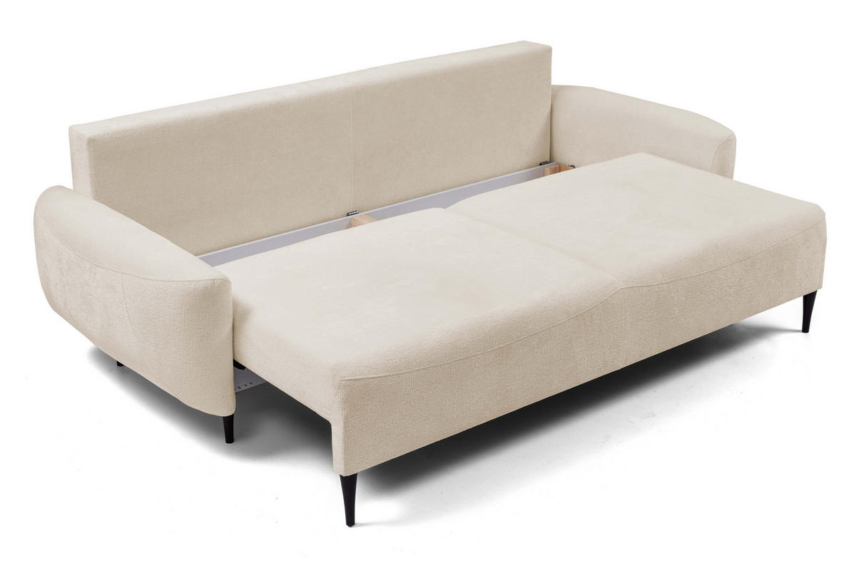 SOFA BOHO Mit Schlaffunktion Und Bettkasten, Wellenfederung, PUR-Schaum, Holzfüße, lose Rückenkissen, freistehend, 244x102x92 cm Beige - Beige, Holz/Textil (244/92/102cm) - DomoHome