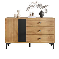 SIDEBOARD 120/35/76 cm in Natur/Schwarz mit 1 Tür, 3 Schubladen und Metallfüßen - Schwarz, Holzwerkstoff (120/76/35cm) - Flora Grace
