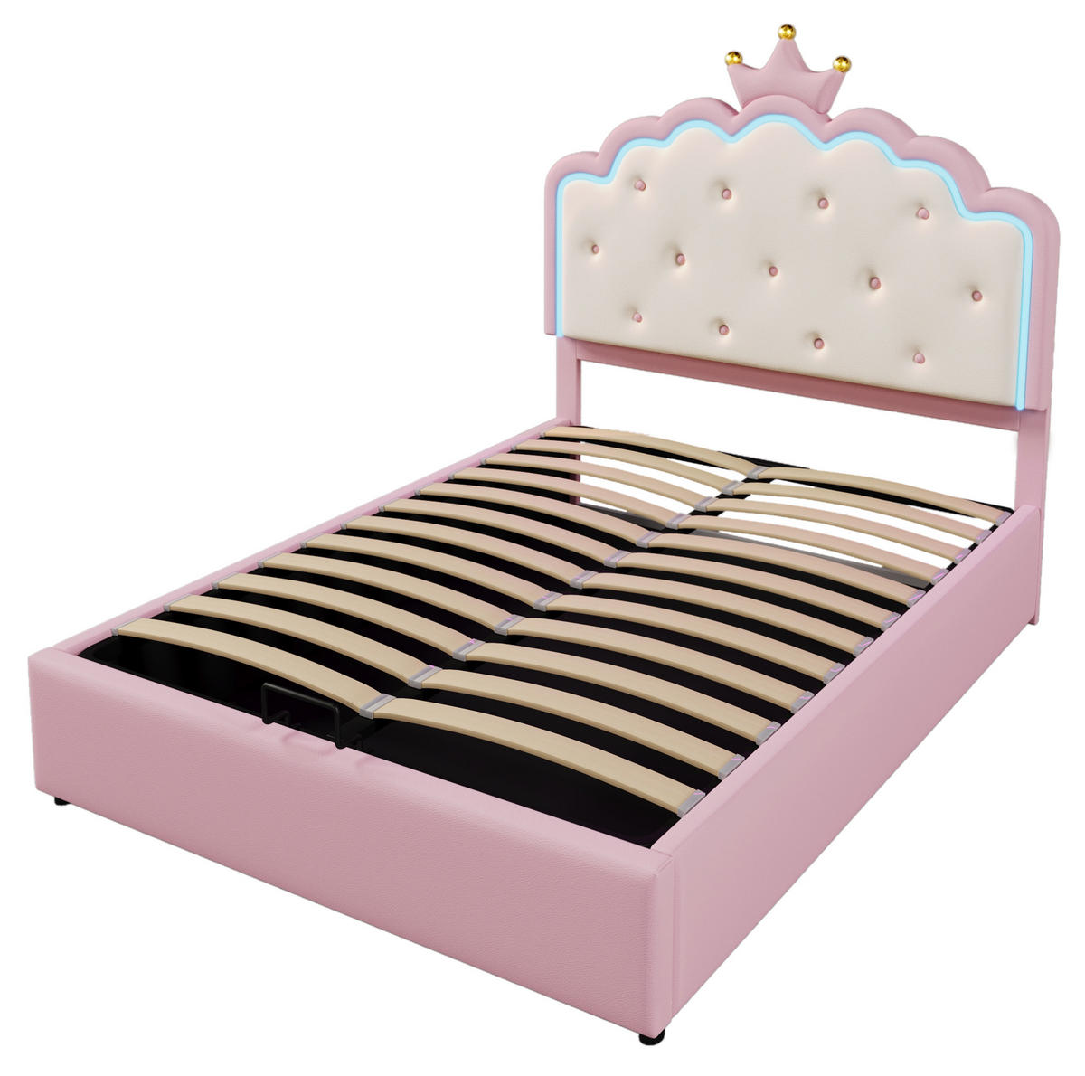 POLSTERBETT 140/200 cm rosa aus PU mit LED und Stauraum - Rosa, Kunststoff (140/200cm) - OKWISH