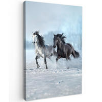 LEINWANDBILD Pferde - Winter - Tiere - Natur - Schnee 80x120 cm - Anthrazit, Textil (80/120cm) - MuchoWow