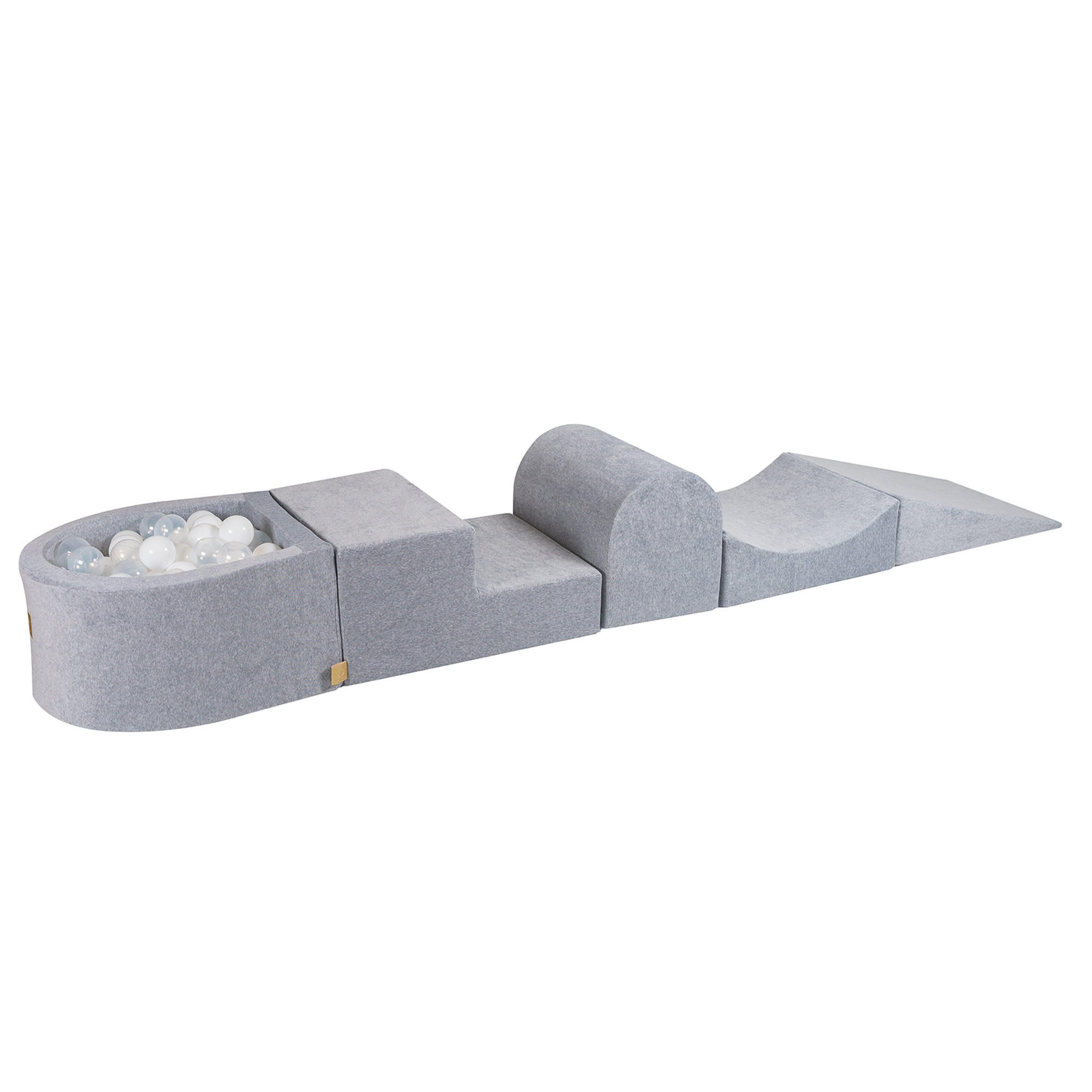BÄLLEBAD klein mit Schaumstoff Bausteinen für Kinder, Samt, Hellgrau - Transparent/Hellgrau, Textil (250/45/30cm) - MeowBaby