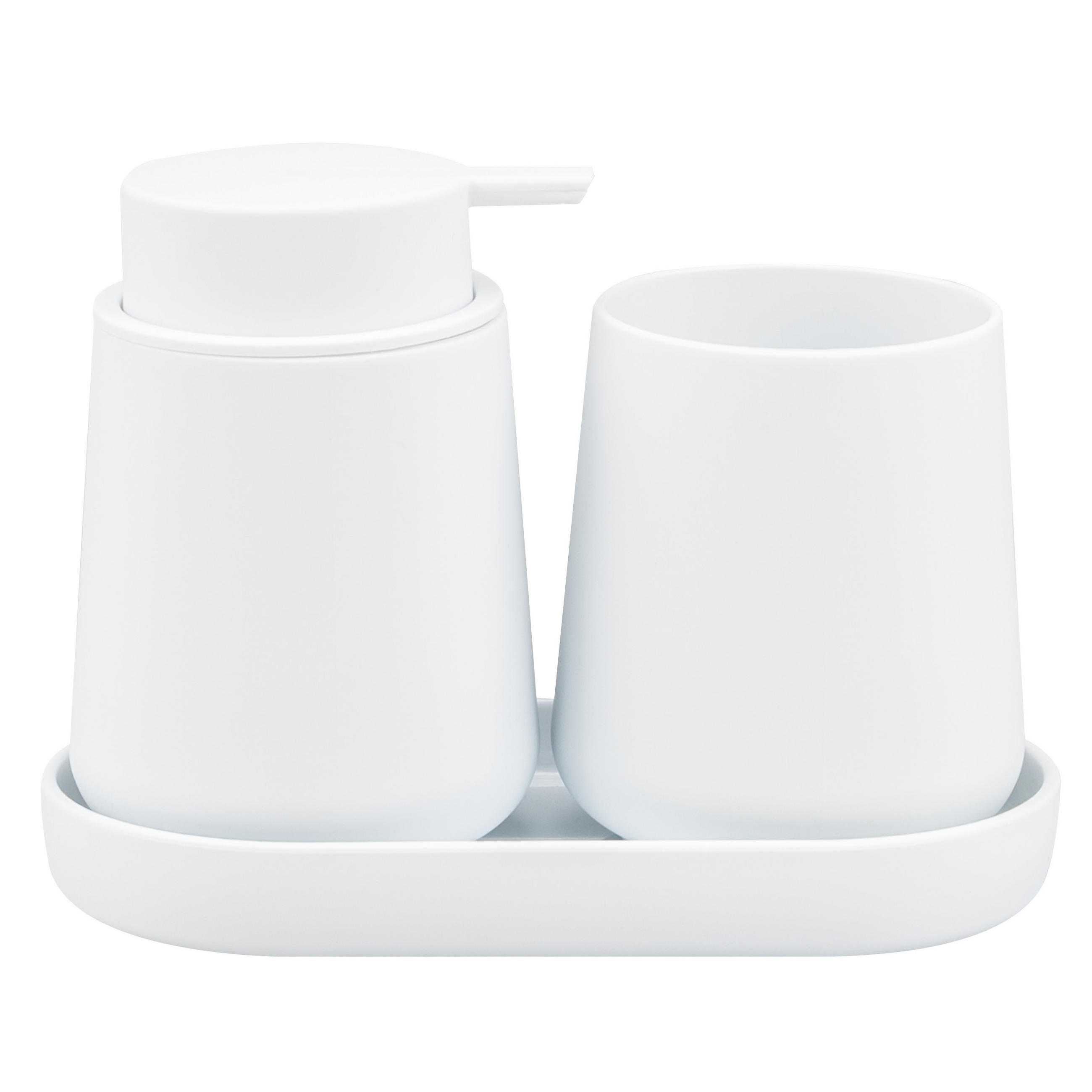 BAD-ACCESSOIRES-SET TESERO, Soft-Touch, weiß - Weiß, Kunststoff (18.5/13.5/10cm) - eluno