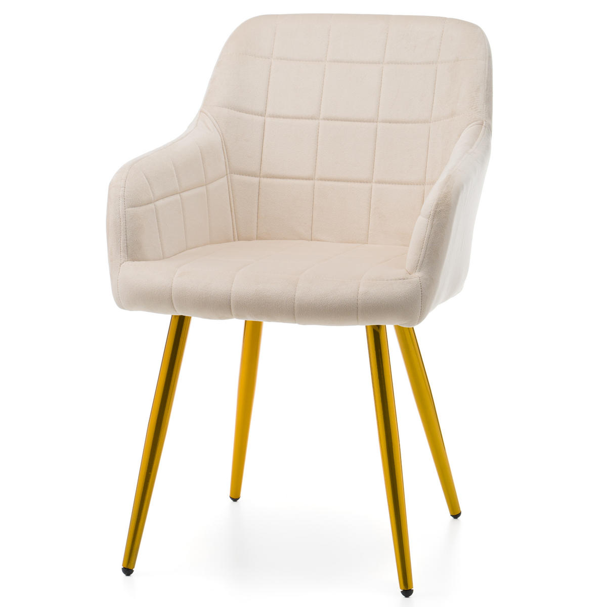 STUHL ORTE gepolstert mit Steppung - beige goldene beine - Samt Velours - Beige/Goldfarben, Textil/Metall (56/85/62cm) - NEW HOME