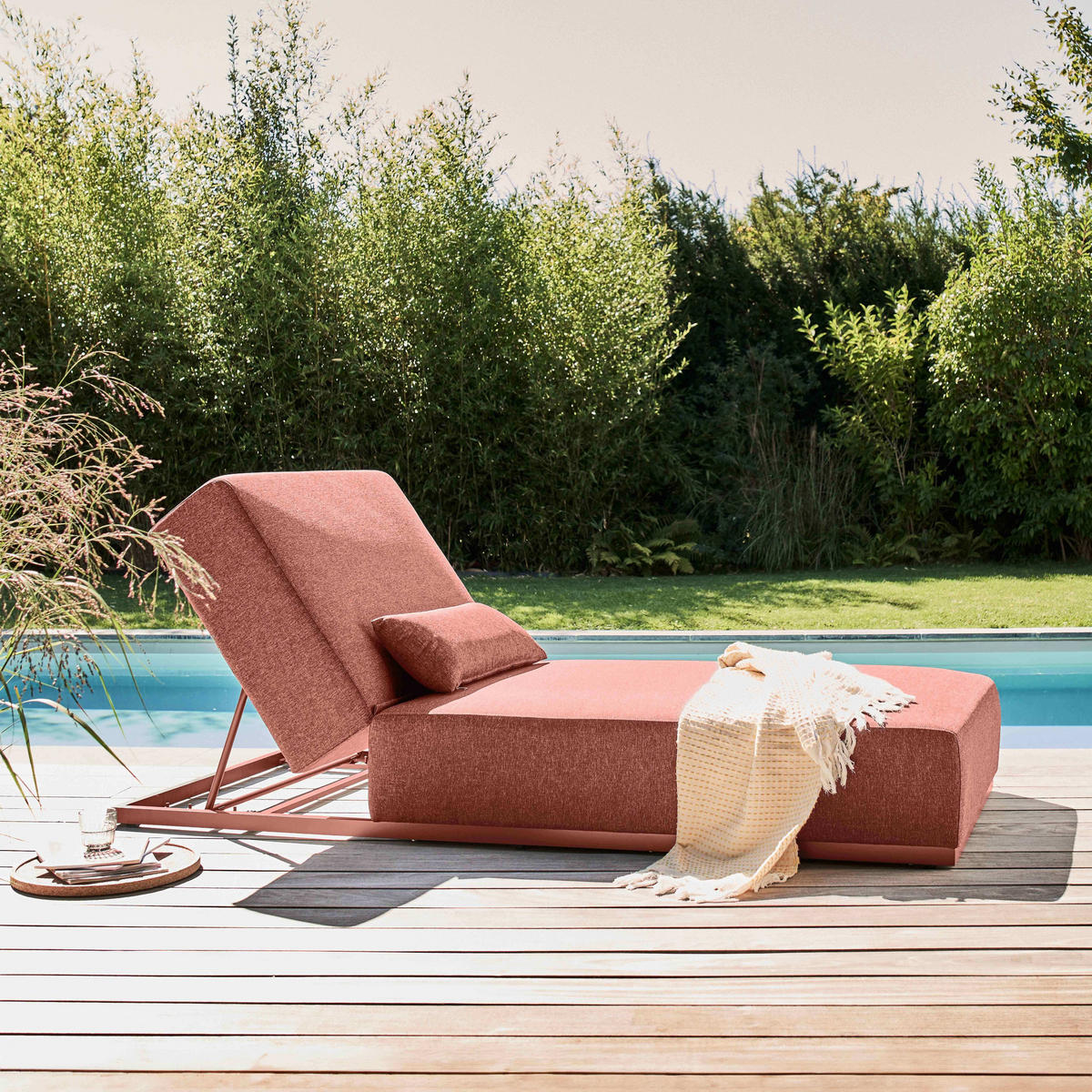 SONNENLIEGE, Terrakotta - Pink, Metall (90/80/213cm) - Oviala
