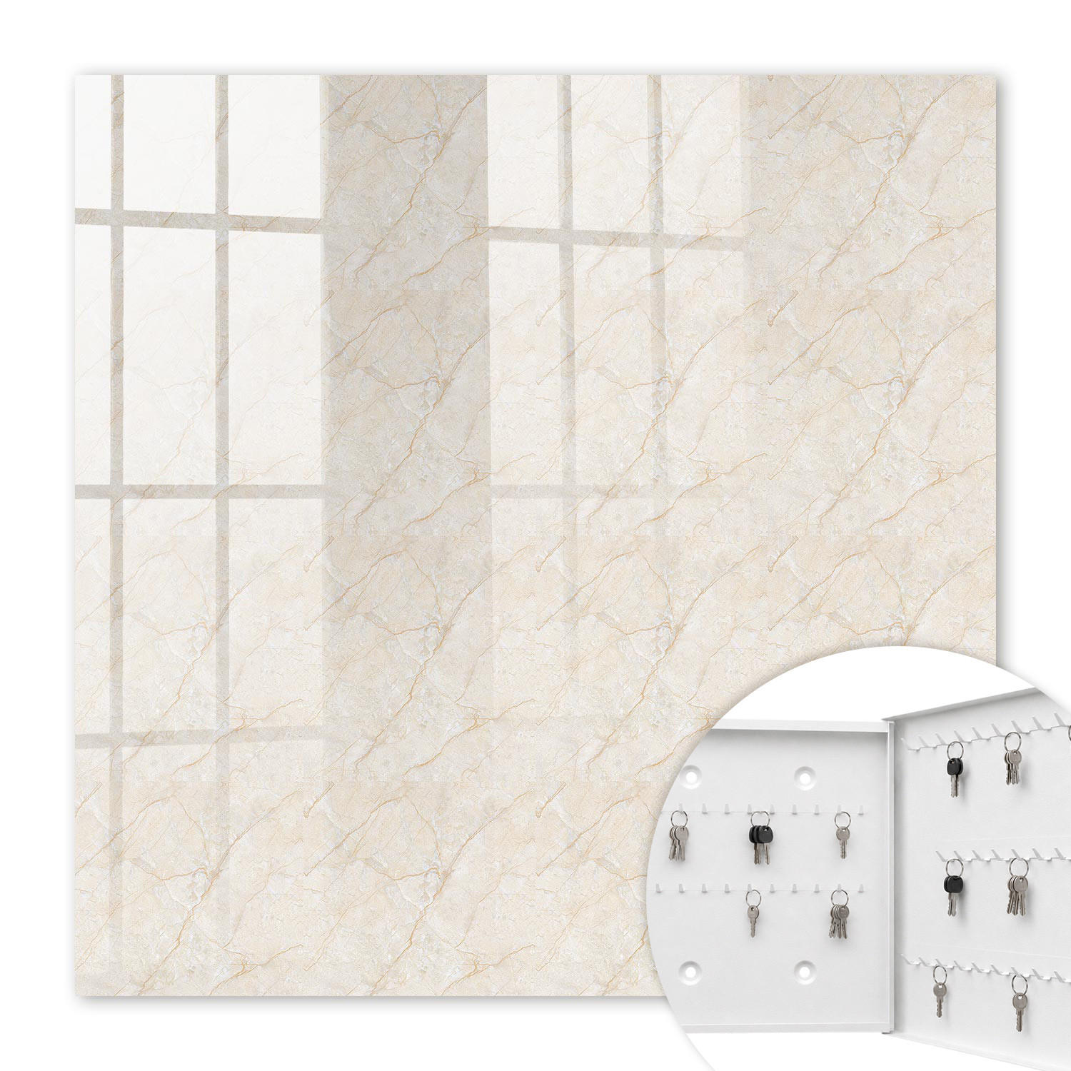 SCHLÜSSELBOX Weiß 30x30 cm – Türöffnung nach rechts - Marmor-Eleganz - Beige, Metall (30/30/5cm) - TULUP