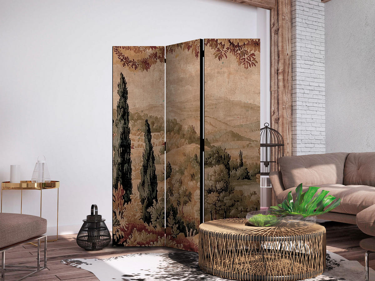 PARAVENT Einseitig Bedruckter 3-tlg 135x172 cm Retro Landschaft - Multicolor, Holz/Textil (135/172/3cm) - Muralo