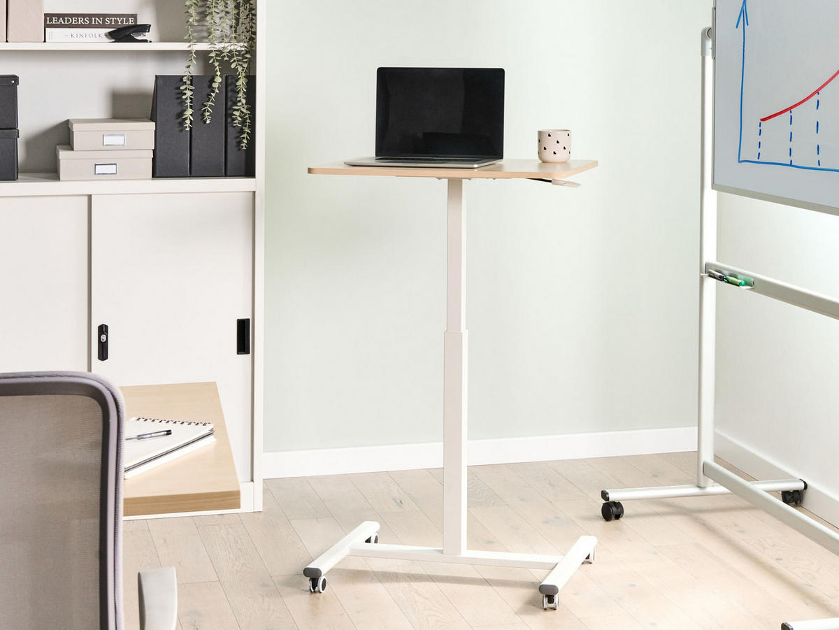 LAPTOPTISCH manuell höhenverstellbar 65/48 cm Hellbraun/Weiß Academia - Hellbraun/Braun, Holzwerkstoff/Metall (48/65/73cm) - Beliani