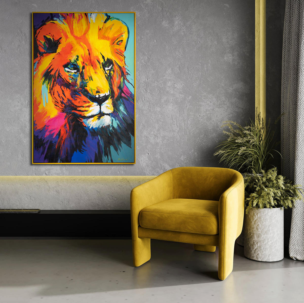 GEMÄLDE Löwengrazie Schattenfugenrahmen Gelb 120x80 cm - Gelb, Holz (120/80cm) - YS-art gallery
