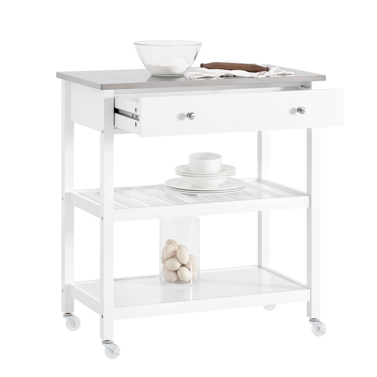 SERVIERWAGEN mit Arbeitsplatte, Weiß, 81x90x45cm - Weiß, Holzwerkstoff (100/92/45cm) - SoBuy