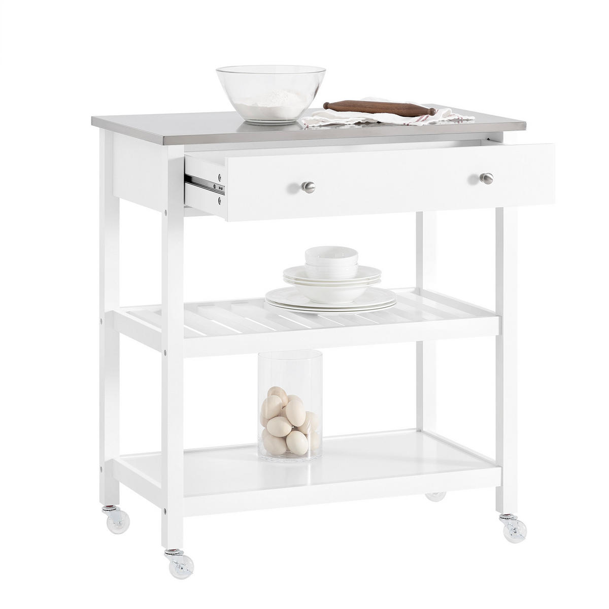 SERVIERWAGEN mit Arbeitsplatte, Weiß, 81x90x45cm - Weiß, Holzwerkstoff (100/92/45cm) - SoBuy